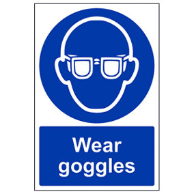 Wear Goggles Mandatory PPE Safety Sign - Adhesive Vinyl 150x200mm (x3)