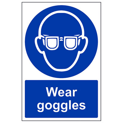Wear Goggles Mandatory PPE Safety Sign - Adhesive Vinyl 300x400mm (x3)