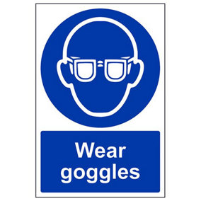 Wear Goggles Mandatory PPE Safety Sign - Rigid Plastic 200x300mm (x3)