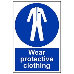 Wear Protective Clothing PPE Sign - 1mm Rigid Plastic - 200x300mm (x3)