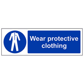 Wear Protective Clothing PPE Sign - Rigid Plastic - 450x150mm (x3)