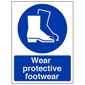 Wear Protective Footwear PPE Safety Sign - Rigid Plastic - 150x200mm (x3)