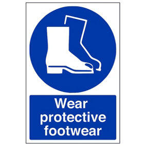 Wear Protective Footwear PPE Safety Sign - Rigid Plastic - 200x300mm (x3)