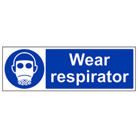 Wear Respirator Mandatory PPE Sign - Adhesive Vinyl - 300x100mm (x3)
