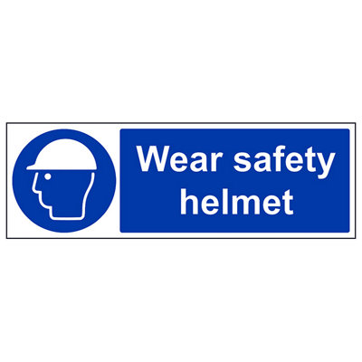 Wear Safety Helmet PPE Protection Sign - Rigid Plastic 600x200mm (x3)