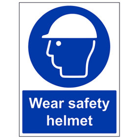 Wear Safety Helmet PPE Workplace Sign - Adhesive Vinyl 150x200mm (x3)
