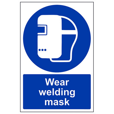 Wear Welding Mask Mandatory PPE Sign Adhesive Vinyl 300x400mm (x3