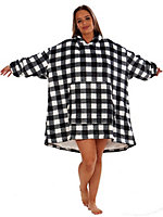 Wearable Hooded Fleece Blanket - Black Check, Adult