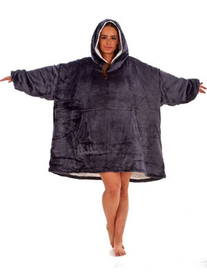 Wearable Hooded Fleece Blanket Charcoal, Adult DIY at B&Q