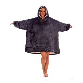 Wearable Hooded Fleece Blanket - Charcoal, Adult