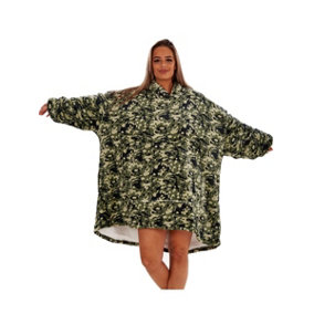Wearable Hooded Fleece Blanket - Green Camo, Adult