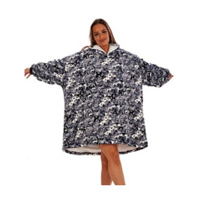 Wearable Hooded Fleece Blanket - Grey Camo, Adult