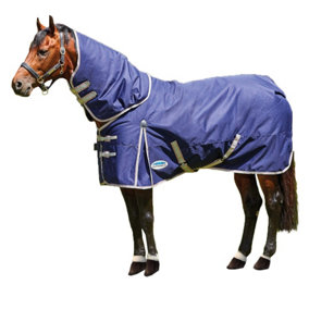 Weatherbeeta Comfitec Essential Plus achable Neck Lightweight Horse Turnout Rug Navy/Silver/Red (4)