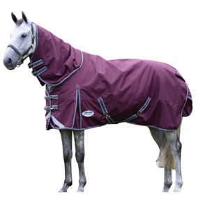 Weatherbeeta Comfitec Plus Dynamic II achable Neck Medium Lightweight Horse Turnout Rug Maroon/Grey/White (5)