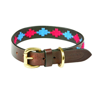 Weatherbeeta Polo Leather Dog Collar Beaufort Brown/Pink/Blue (M) Price Comparisons | Compare The Build