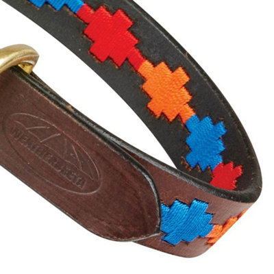Weatherbeeta Polo Leather Dog Collar Brown/Red/Orange/Blue (M)