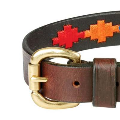 Weatherbeeta Polo Leather Dog Collar Brown/Red/Orange/Blue (M)
