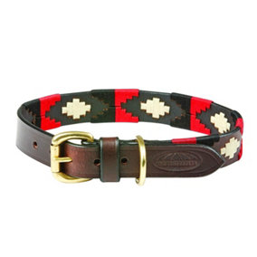 Weatherbeeta Polo Leather Dog Collar Cowdray Brown/Black/Red/White (M)