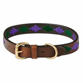 Weatherbeeta Polo Leather Dog Collar Cowdray Brown/Purple (XXL)