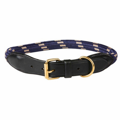 Weatherbeeta Rope Leather Dog Collar Navy/Brown (M)