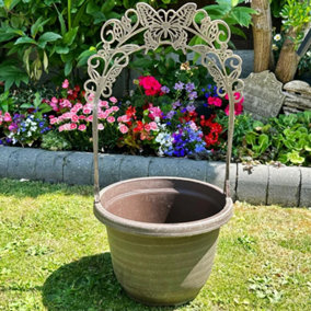 Weathered Metallic Effect Butterfly Planter with Removable Trellis