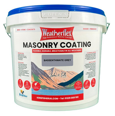 Weatherflex Smooth Premium Masonry Paint - 10L - Bassenthwaite Grey -  For Brick, Stone, Concrete Block, Concrete, Render