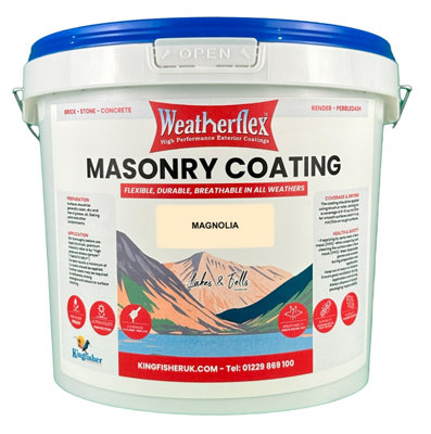 Weatherflex Smooth Premium Masonry Paint - 10L - Magnolia -  For Brick, Stone, Concrete Block, Concrete, Render