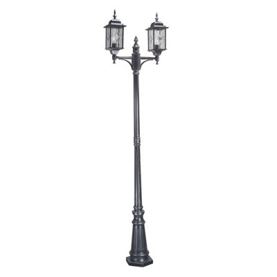 Weatherproof Black Silver LED Lamp Post with Leaded Glass E27 100W
