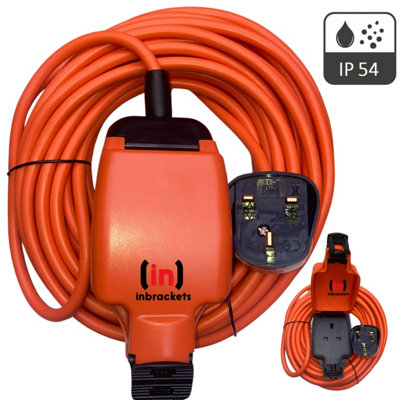 Weatherproof Mains Outdoor Garden Extension Lead IP54 Orange 1 Socket 13A Plug 5 Metres