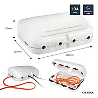 Weatherproof Outdoor Electrical Plug Enclosure Box with 4-Gang 2m Extension Lead