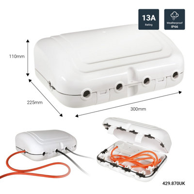 Weatherproof Outdoor Electrical Plug Enclosure Box with 4-Gang 2m Extension Lead