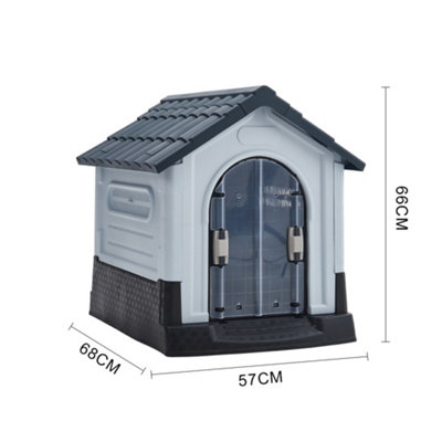 Weatherproof Plastic Pet Cage Dog House Dog Kennel Dog Crate with Skylight and Lock Door 570x680x660mm