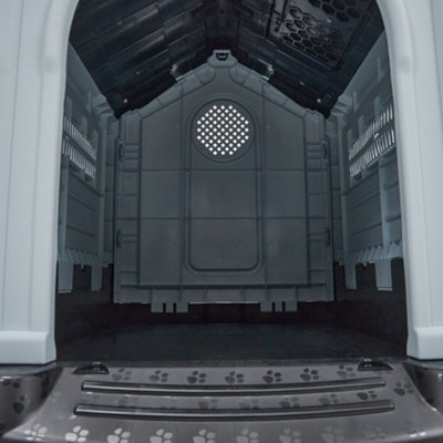 Weatherproof Plastic Pet Cage Dog House Dog Kennel Dog Crate with Skylight and Lock Door 570x680x660mm - 4