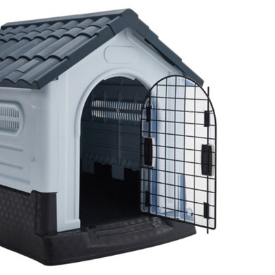 Weatherproof Plastic Pet Cage Dog House Dog Kennel Dog Crate with Skylight and Lock Door 700x840x760mm - 3