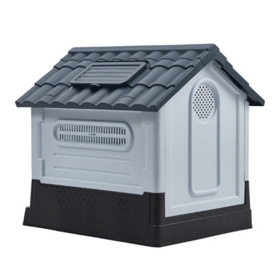 Weatherproof Plastic Pet Cage Dog House Dog Kennel Dog Crate with Skylight and Lock Door 700x840x760mm - 4