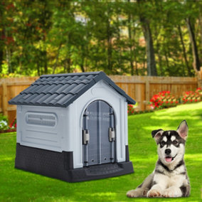 Weatherproof Plastic Pet Cage Dog House Dog Kennel with Skylight and Door 700x840x760mm