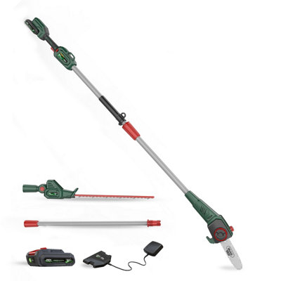 Webb Eco 20V Long Reach 50cm Hedge Trimmer & 20cm Pruner Attachment, 2Ah Battery & Charger Included