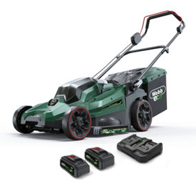 Webb Eco 40V 2x20V 43cm Brushless Cordless Lawnmower. 6 Cutting Heights. 50L Collector. 17" Cutting Width. 2x4AH Battery & Charger