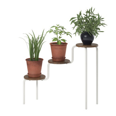 Webster Plant Stand with 3 Shelves White/Walnut