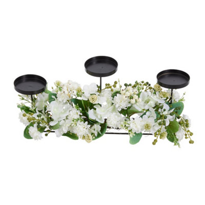 Wedding Decor Candlesticks with Faux Flowers and Warm Light - 3