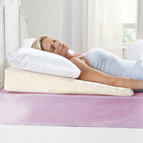 Wedge Pillow with Removable Cover - Gently Sloping Back & Neck Supporting Double Layer Foam Cushion - H13 x W67 x D82cm