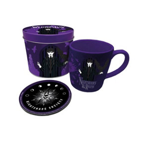 Wednesday Nightshades & Ravens Mug and Coaster Set Purple/Black/White (One Size)