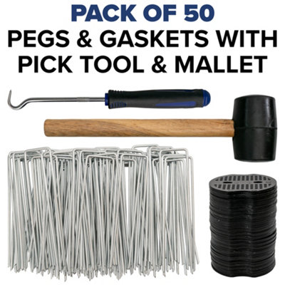 weed matting hold down pegs kit with buffer plates+rubber mallet, packs
