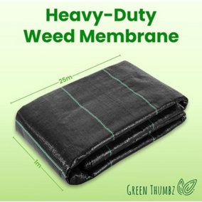 Weed Membrane - 1m x 25m Folded Weed Control Membrane 100gsm - Weed Suppressant Membrane for Garden Landscape,