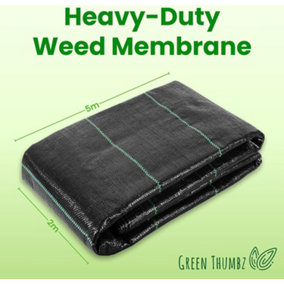 Weed Membrane - 2m x 5m Folded Weed Control Membrane 100gsm - Weed Suppressant Membrane for Garden Landscape
