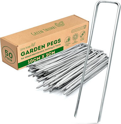 Weed Membrane Garden Pegs 50 Pack 4 Inch Galvanized Metal Pegs for Secure Membrane, Netting, Artificial Grass & Tent