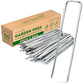 Weed Membrane Garden Pegs 50 Pack 4 Inch Galvanized Metal Pegs for Secure Membrane, Netting, Artificial Grass & Tent