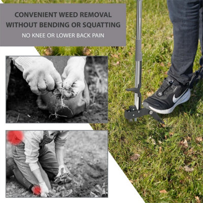 Weed Puller Stand Up Weeder Hand Tool with 4 Claws Foot Pedal Long Root ...