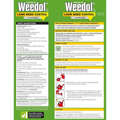 Weedol Lawn Weedkiller Concentrate 500m2 1L Dandelion Clover Daisy Weed Control
