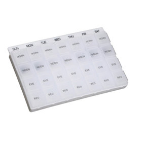 Week Day Multi Pill Dispenser - 7 x 4 Compartments - Flip Top Lids Tablet Holder